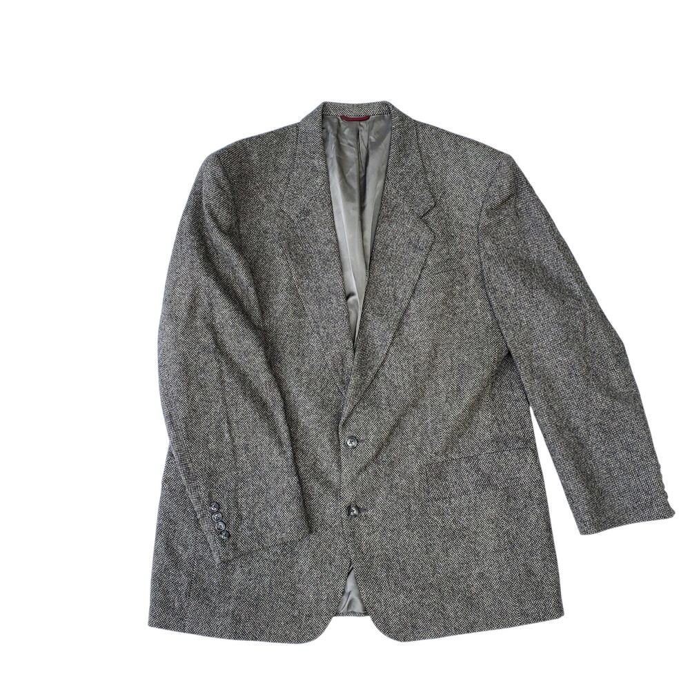 Vintage Hart Schaffner Marx Blazer Ivy Preppy Grey Tweed Wool Sport Coat 44L